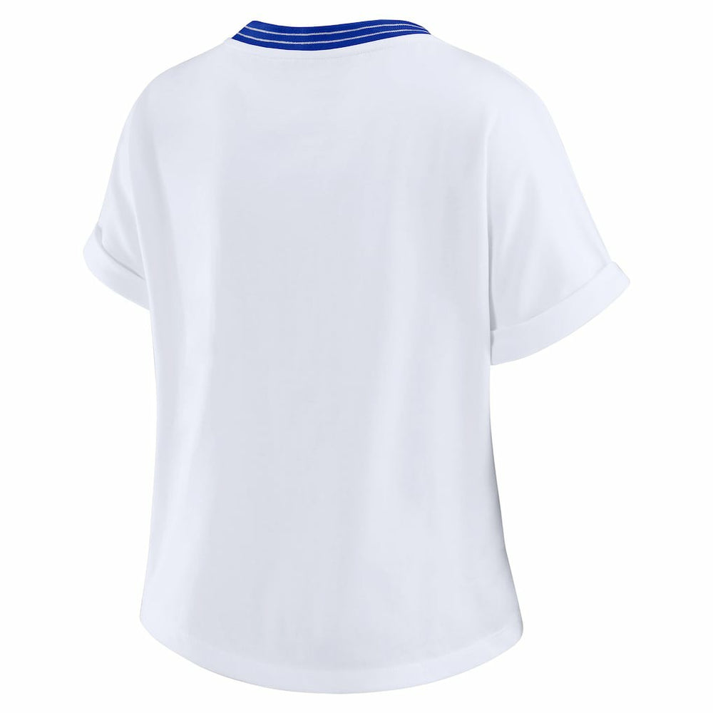 Los Angeles Rams WEAR by Erin Andrews Women's Cropped Center Stripe Dolman T-Shirt White | NFL