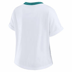 Miami Dolphins WEAR by Erin Andrews Women's Cropped Center Stripe Dolman T-Shirt White | NFL