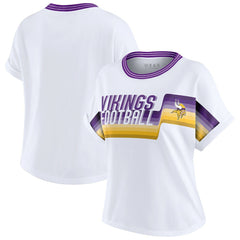 Minnesota Vikings WEAR by Erin Andrews Women's Cropped Center Stripe Dolman T-Shirt White | NFL