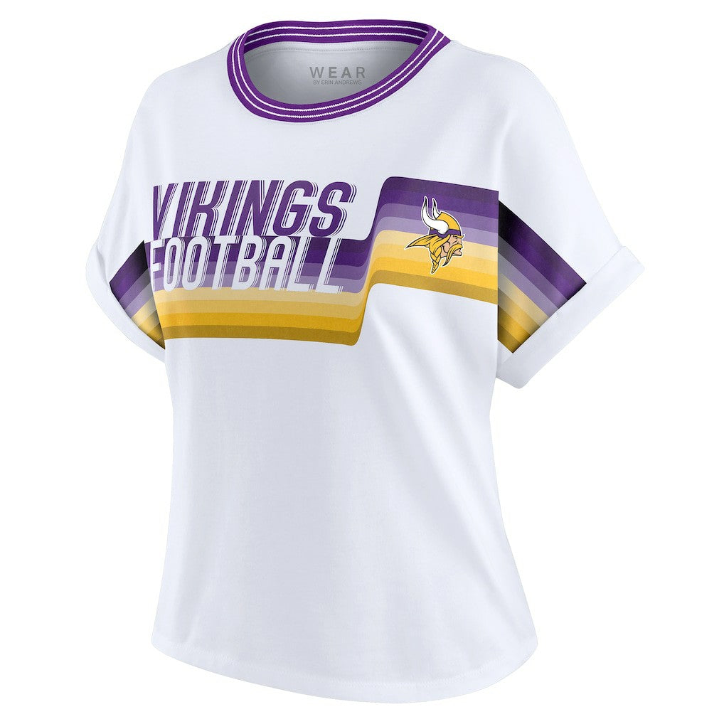 Minnesota Vikings WEAR by Erin Andrews Women's Cropped Center Stripe Dolman T-Shirt White | NFL