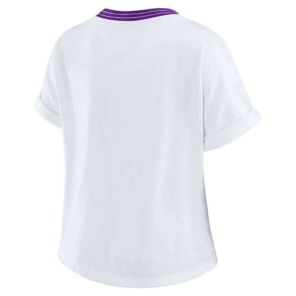Minnesota Vikings WEAR by Erin Andrews Women's Cropped Center Stripe Dolman T-Shirt White | NFL
