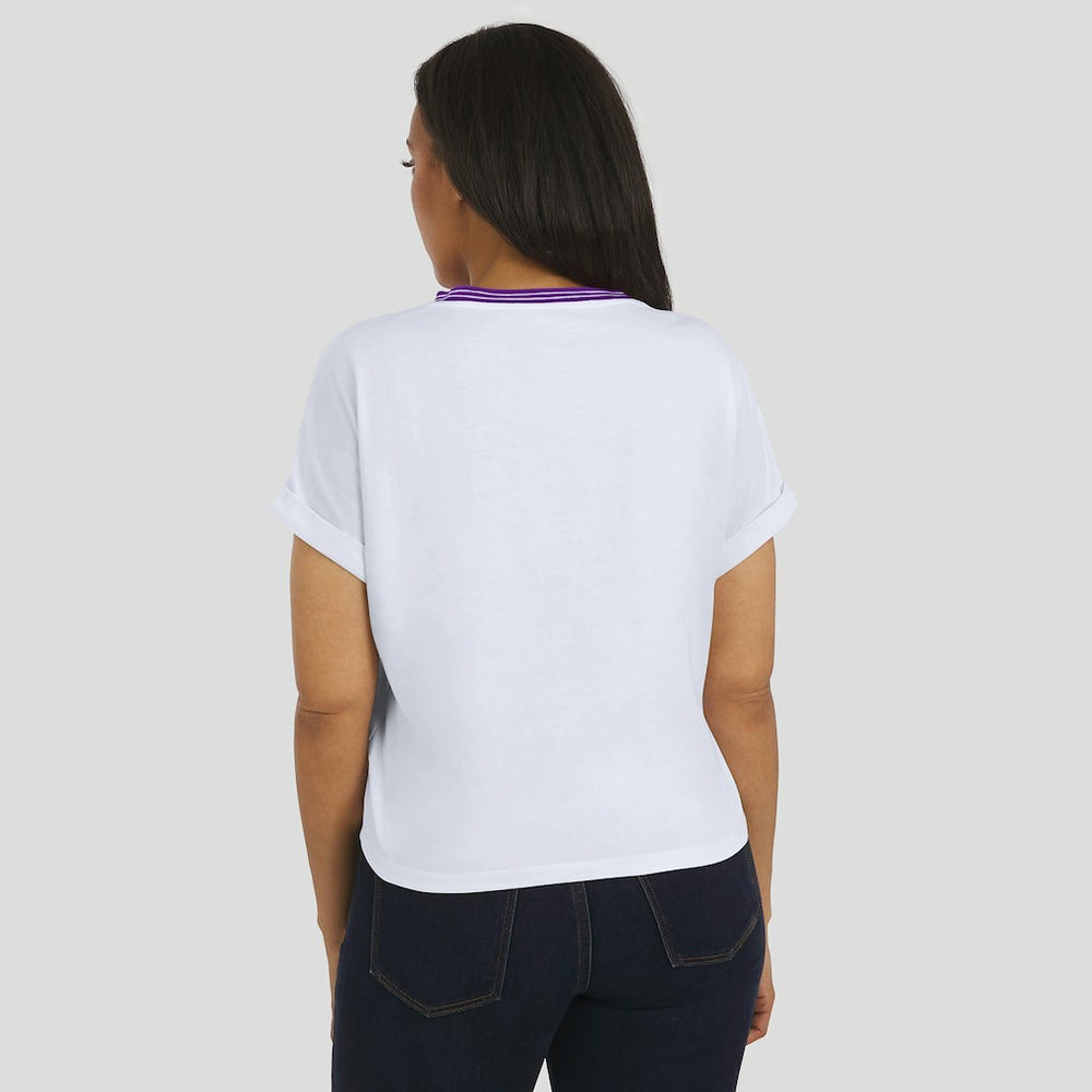Minnesota Vikings WEAR by Erin Andrews Women's Cropped Center Stripe Dolman T-Shirt White | NFL