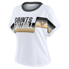 New Orleans Saints WEAR by Erin Andrews Women's Cropped Center Stripe Dolman T-Shirt White | NFL