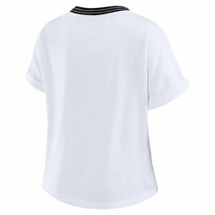 New Orleans Saints WEAR by Erin Andrews Women's Cropped Center Stripe Dolman T-Shirt White | NFL