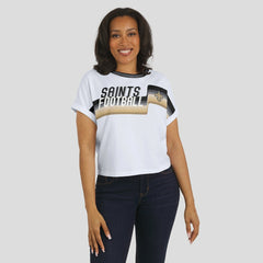 New Orleans Saints WEAR by Erin Andrews Women's Cropped Center Stripe Dolman T-Shirt White | NFL