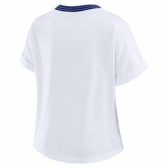 New York Giants WEAR by Erin Andrews Women's Cropped Center Stripe Dolman T-Shirt White | NFL