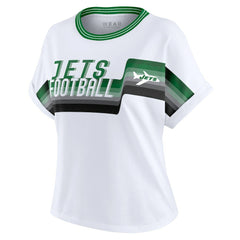 New York Jets WEAR by Erin Andrews Women's Cropped Center Stripe Dolman T-Shirt White | NFL