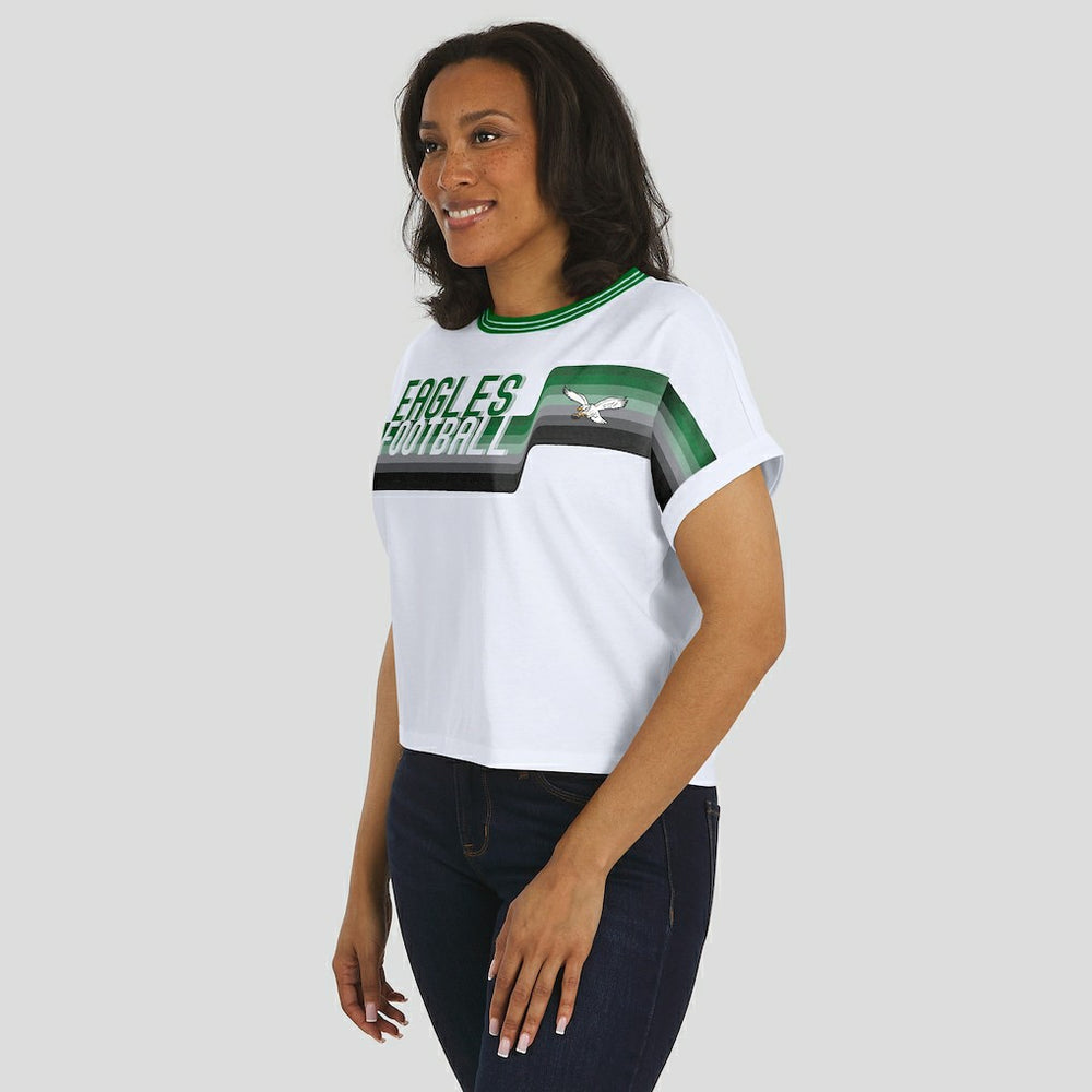 Philadelphia Eagles WEAR by Erin Andrews Women's Cropped Center Stripe Dolman T-Shirt White | NFL