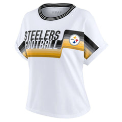 Pittsburgh Steelers WEAR by Erin Andrews Women's Cropped Center Stripe Dolman T-Shirt White | NFL