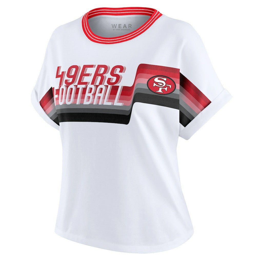 San Francisco 49ers WEAR by Erin Andrews Women's Cropped Center Stripe Dolman T-Shirt White | NFL