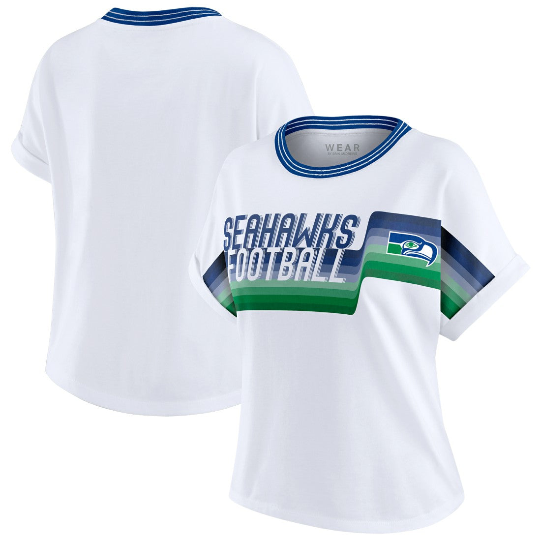 Seattle Seahawks WEAR by Erin Andrews Women's Cropped Center Stripe Dolman T-Shirt White | NFL