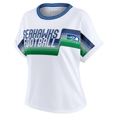Seattle Seahawks WEAR by Erin Andrews Women's Cropped Center Stripe Dolman T-Shirt White | NFL