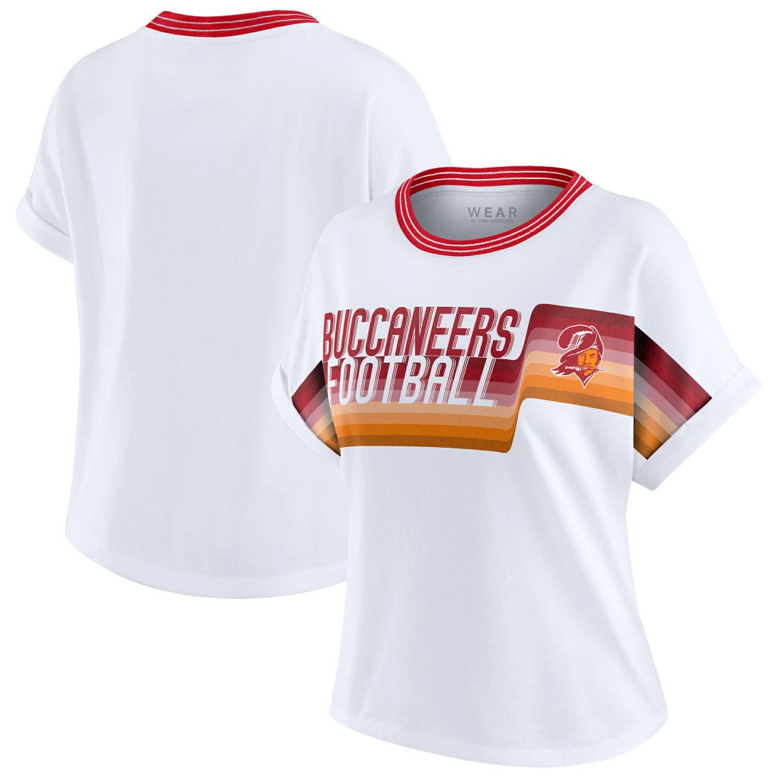 Tampa Bay Buccaneers WEAR by Erin Andrews Women's Cropped Center Stripe Dolman T-Shirt White | NFL