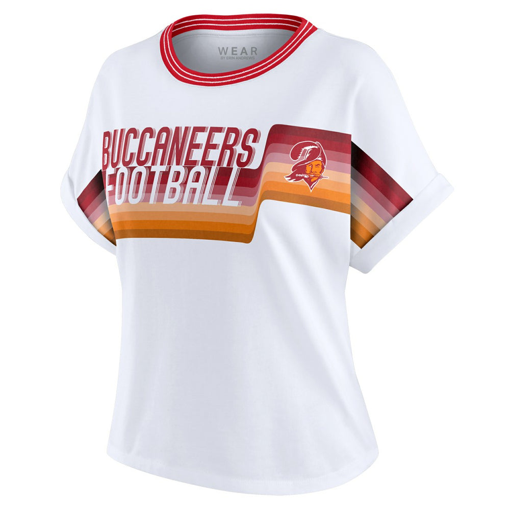 Tampa Bay Buccaneers WEAR by Erin Andrews Women's Cropped Center Stripe Dolman T-Shirt White | NFL