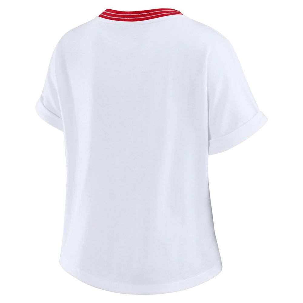 Tampa Bay Buccaneers WEAR by Erin Andrews Women's Cropped Center Stripe Dolman T-Shirt White | NFL