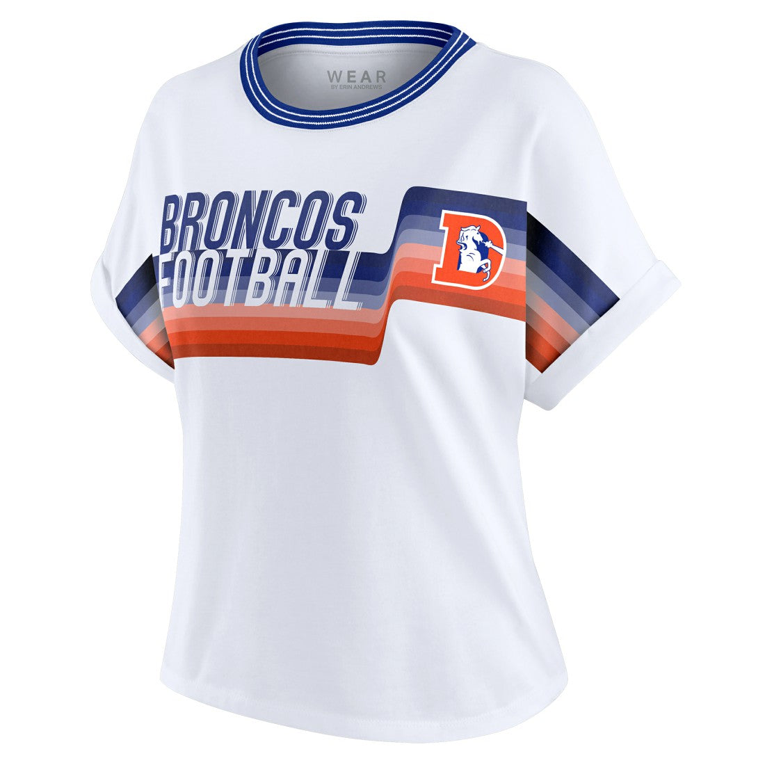 Denver Broncos WEAR by Erin Andrews Women's Cropped Center Stripe Dolman T-Shirt White | NFL
