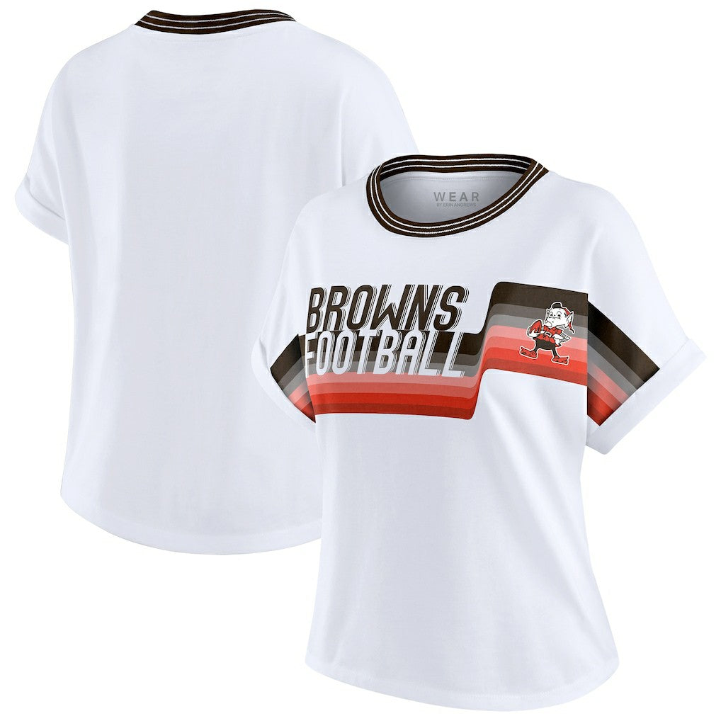 Cleveland Browns WEAR by Erin Andrews Women's Cropped Center Stripe Dolman T-Shirt White | NFL
