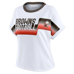 Cleveland Browns WEAR by Erin Andrews Women's Cropped Center Stripe Dolman T-Shirt White | NFL