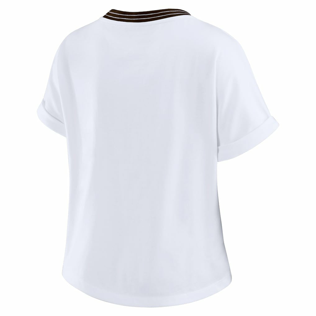 Cleveland Browns WEAR by Erin Andrews Women's Cropped Center Stripe Dolman T-Shirt White | NFL