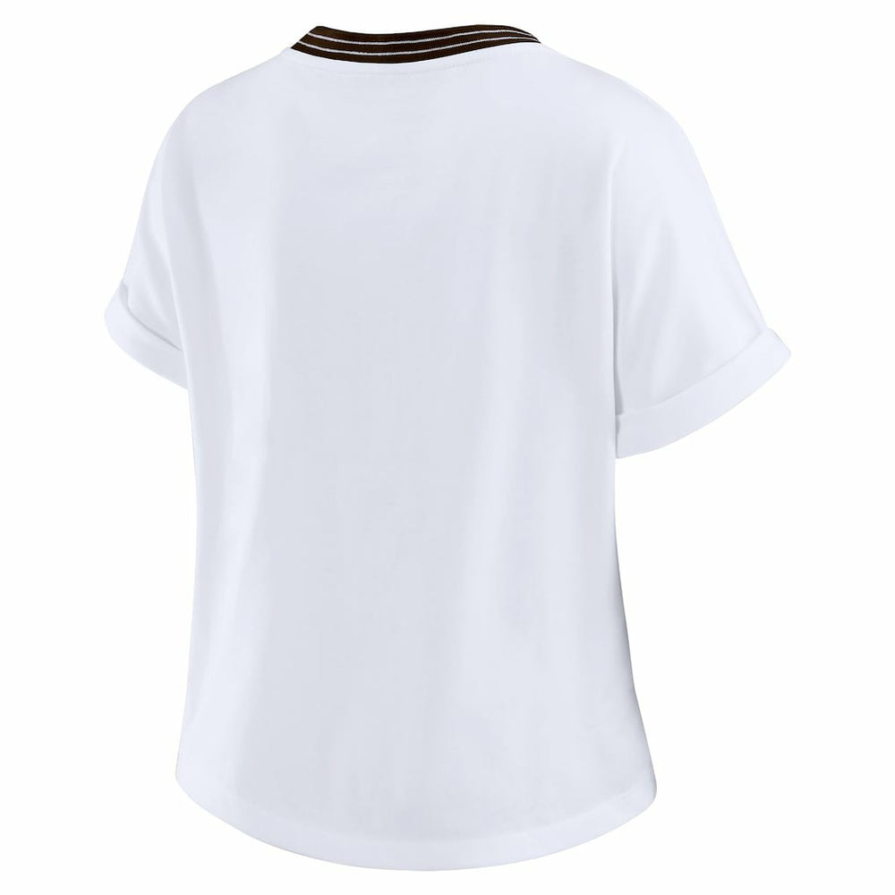 Cleveland Browns WEAR by Erin Andrews Women's Cropped Center Stripe Dolman T-Shirt White | NFL