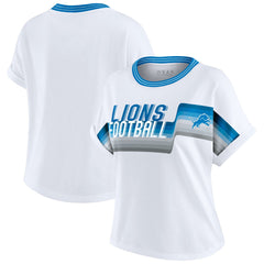 Detroit Lions WEAR by Erin Andrews Women's Cropped Center Stripe Dolman T-Shirt White | NFL