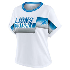 Detroit Lions WEAR by Erin Andrews Women's Cropped Center Stripe Dolman T-Shirt White | NFL
