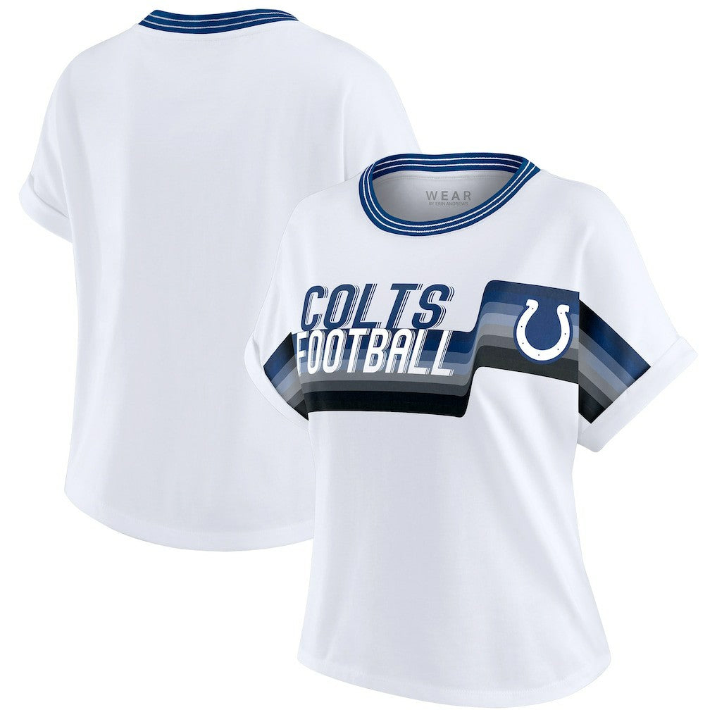 Indianapolis Colts WEAR by Erin Andrews Women's Cropped Center Stripe Dolman T-Shirt White | NFL