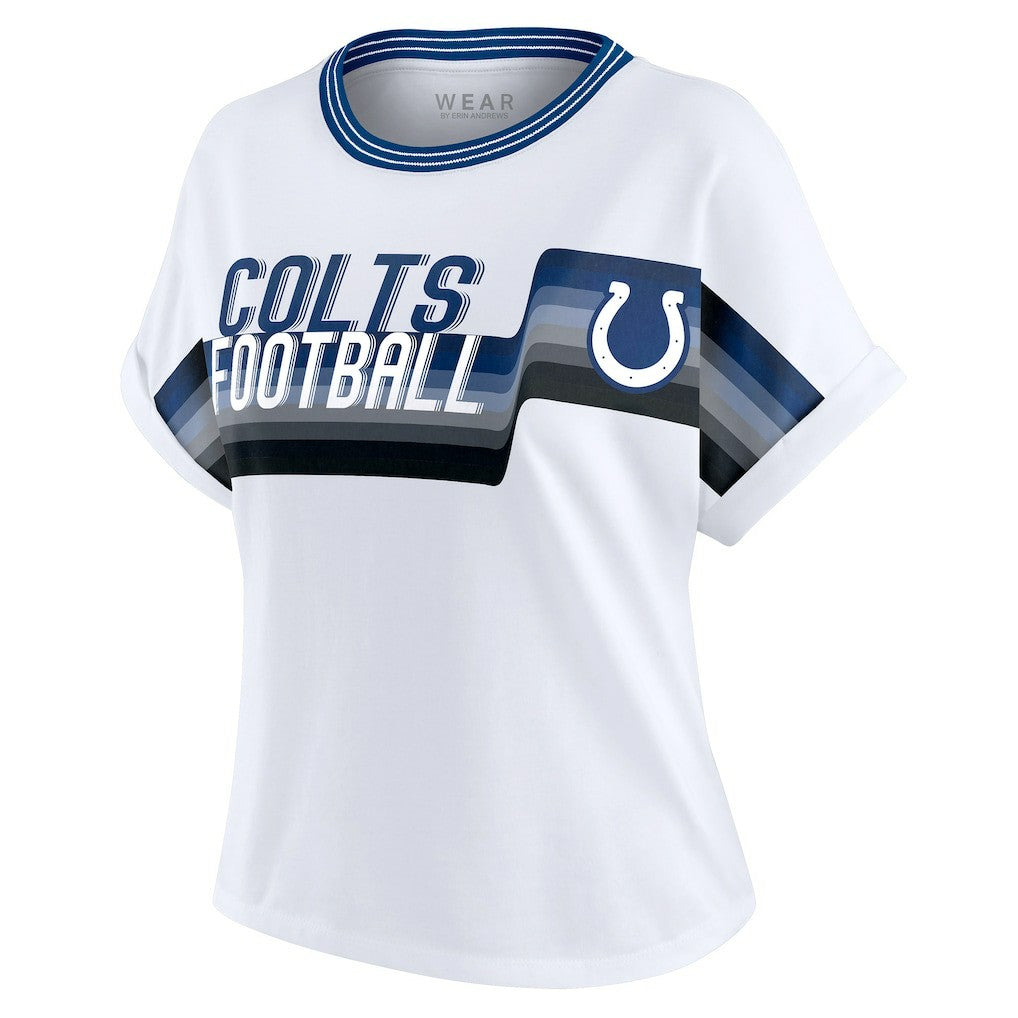 Indianapolis Colts WEAR by Erin Andrews Women's Cropped Center Stripe Dolman T-Shirt White | NFL