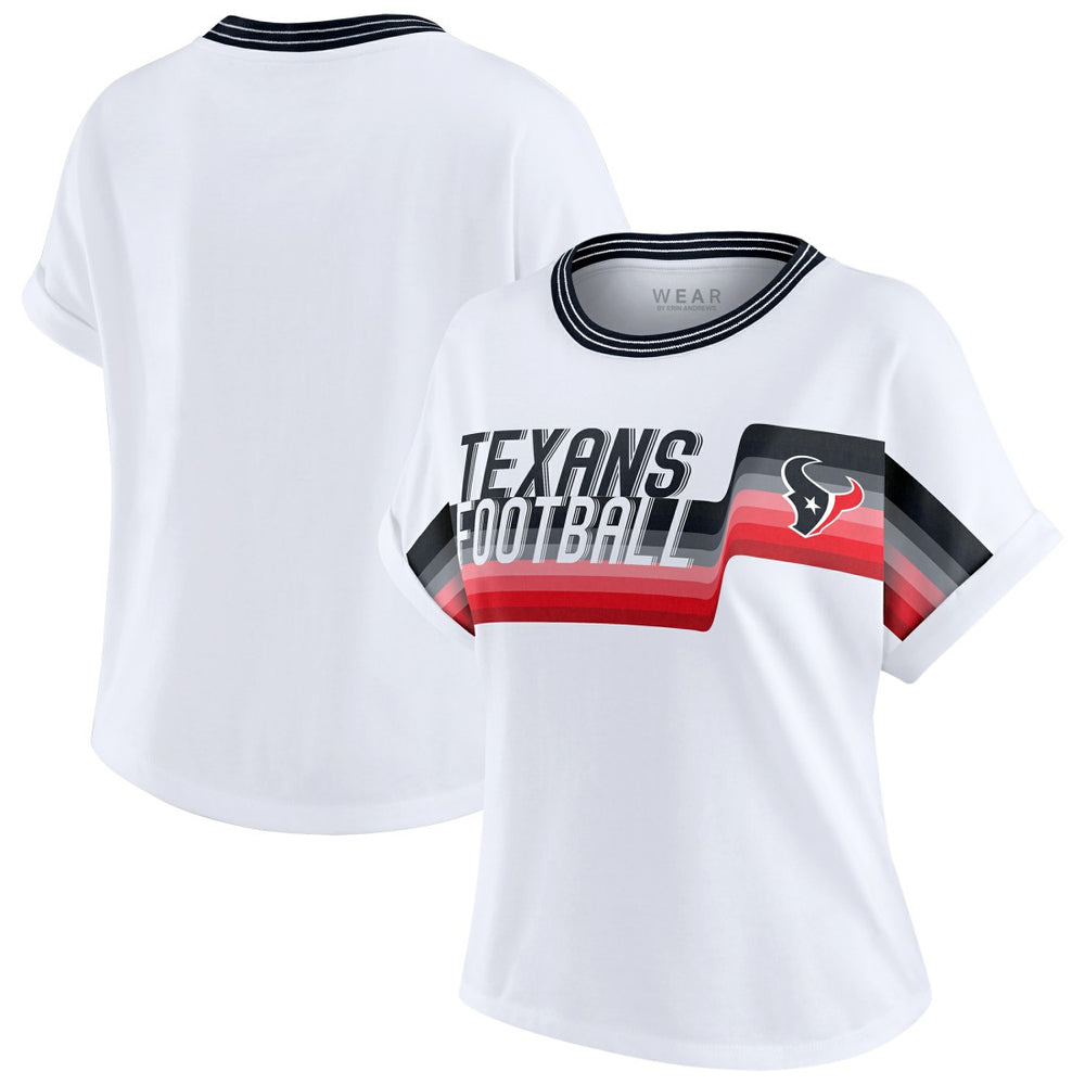Houston Texans WEAR by Erin Andrews Women's Cropped Center Stripe Dolman T-Shirt White | NFL