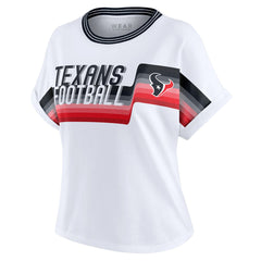 Houston Texans WEAR by Erin Andrews Women's Cropped Center Stripe Dolman T-Shirt White | NFL