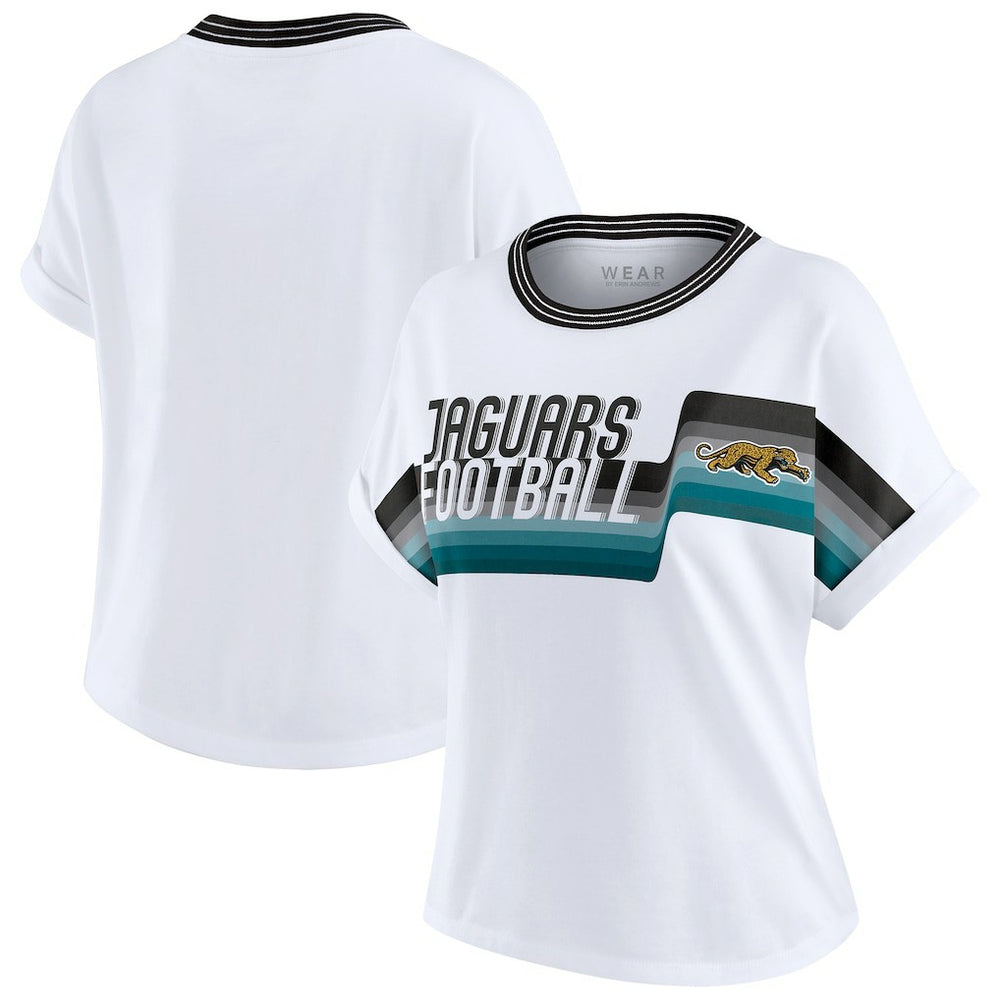 Jacksonville Jaguars WEAR by Erin Andrews Women's Cropped Center Stripe Dolman T-Shirt White | NFL