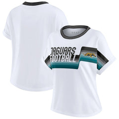 Jacksonville Jaguars WEAR by Erin Andrews Women's Cropped Center Stripe Dolman T-Shirt White | NFL