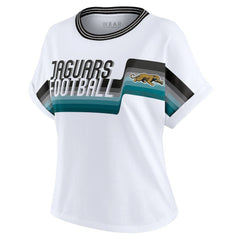Jacksonville Jaguars WEAR by Erin Andrews Women's Cropped Center Stripe Dolman T-Shirt White | NFL