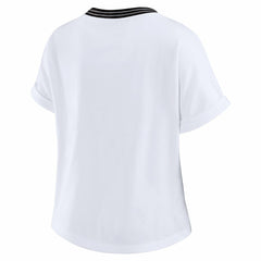 Jacksonville Jaguars WEAR by Erin Andrews Women's Cropped Center Stripe Dolman T-Shirt White | NFL
