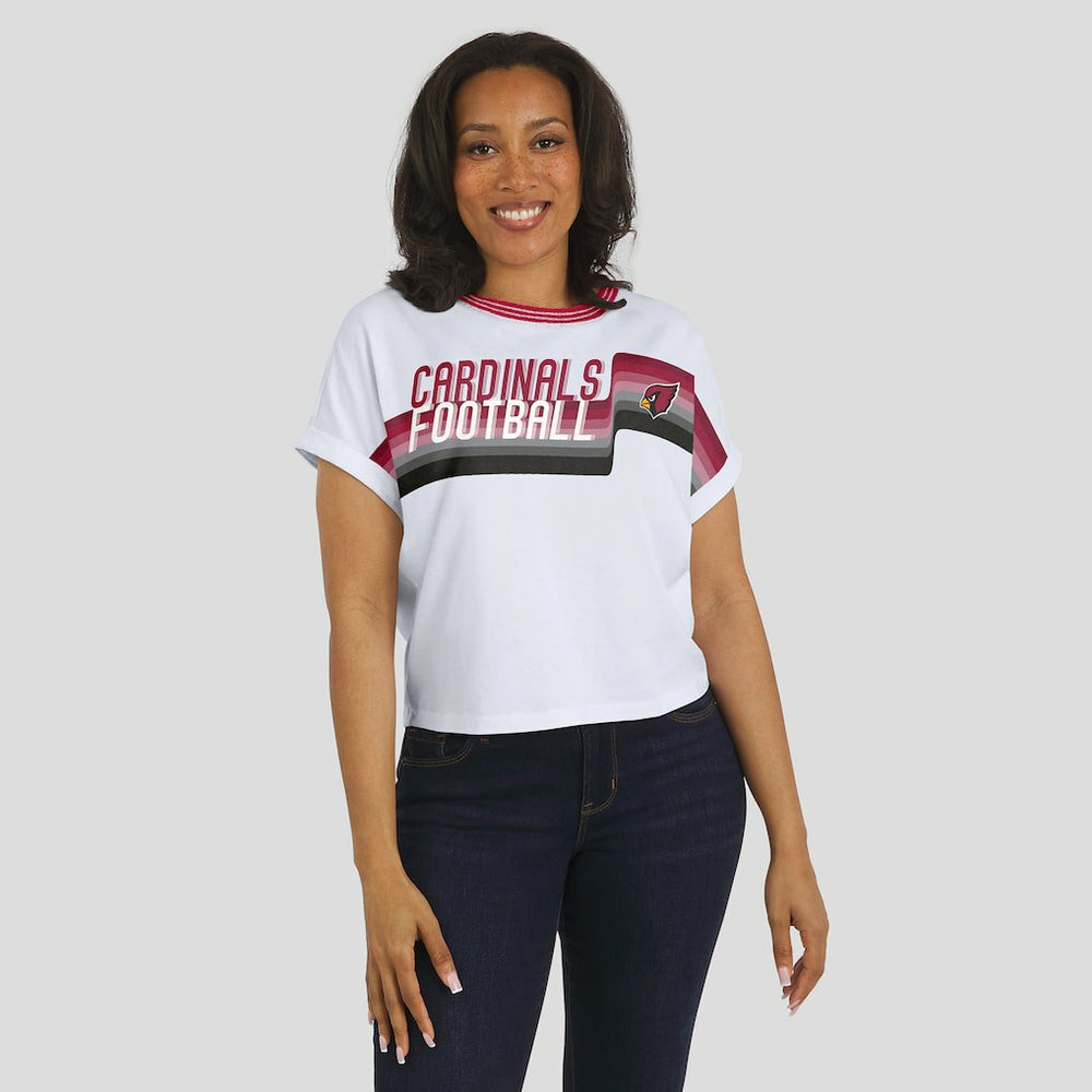 Arizona Cardinals WEAR by Erin Andrews Women's Cropped Center Stripe Dolman T-Shirt White | NFL