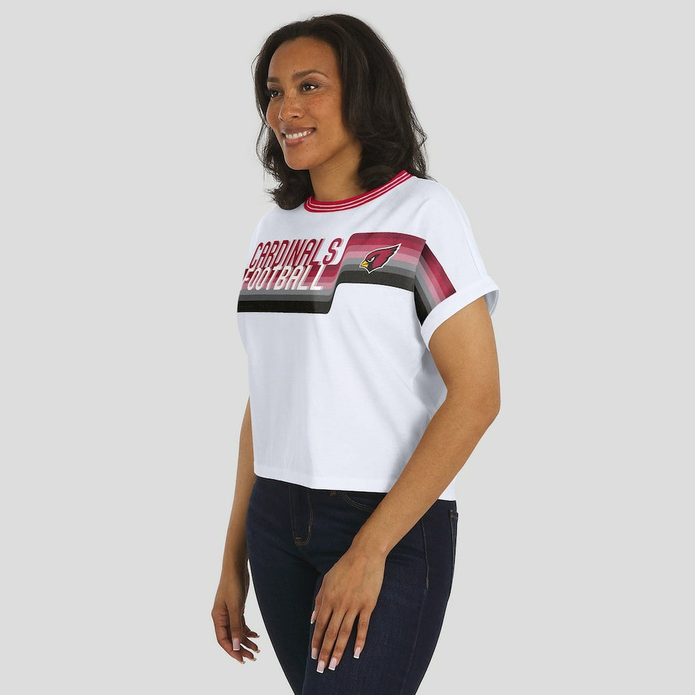 Arizona Cardinals WEAR by Erin Andrews Women's Cropped Center Stripe Dolman T-Shirt White | NFL