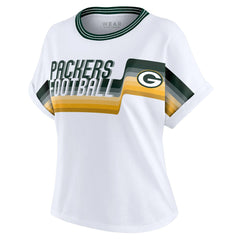 Green Bay Packers WEAR by Erin Andrews Women's Cropped Center Stripe Dolman T-Shirt White | NFL