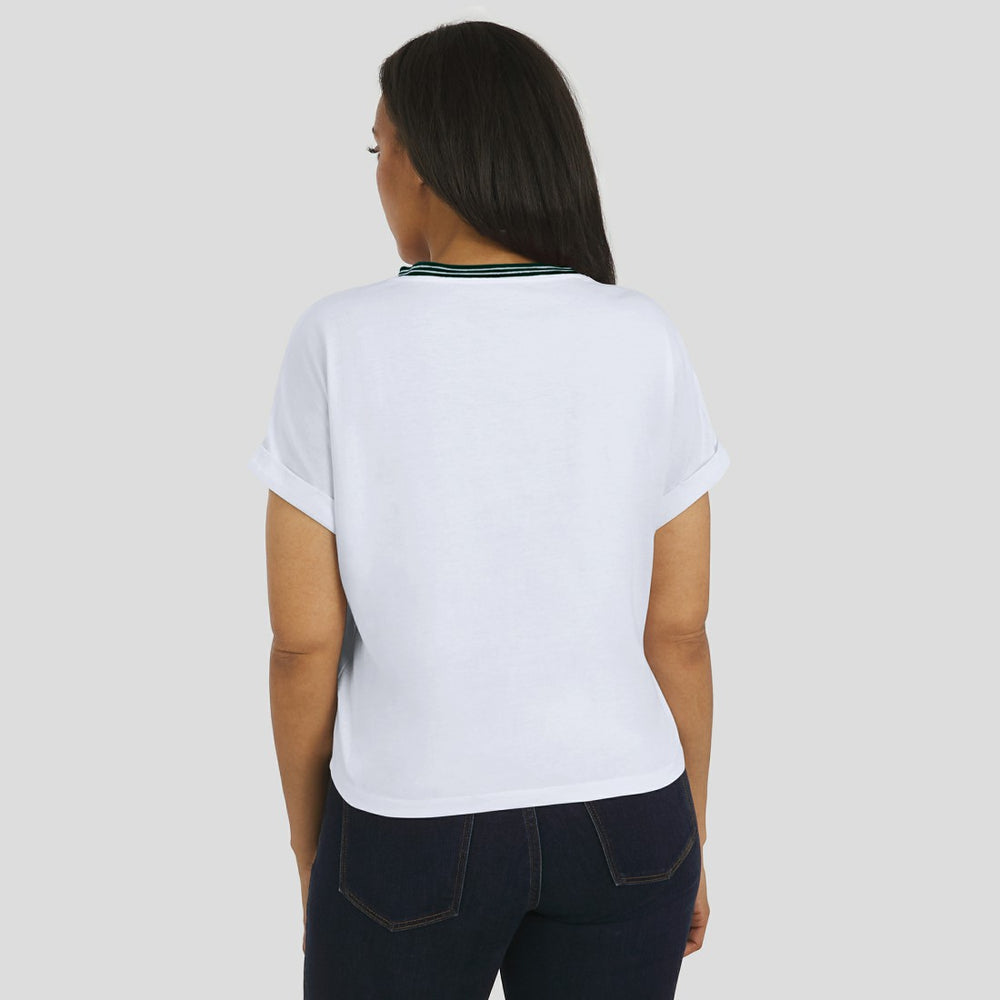 Green Bay Packers WEAR by Erin Andrews Women's Cropped Center Stripe Dolman T-Shirt White | NFL