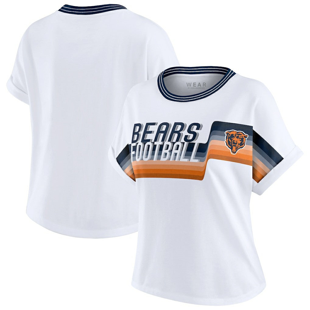 Chicago Bears WEAR by Erin Andrews Women's Cropped Center Stripe Dolman T-Shirt White | NFL