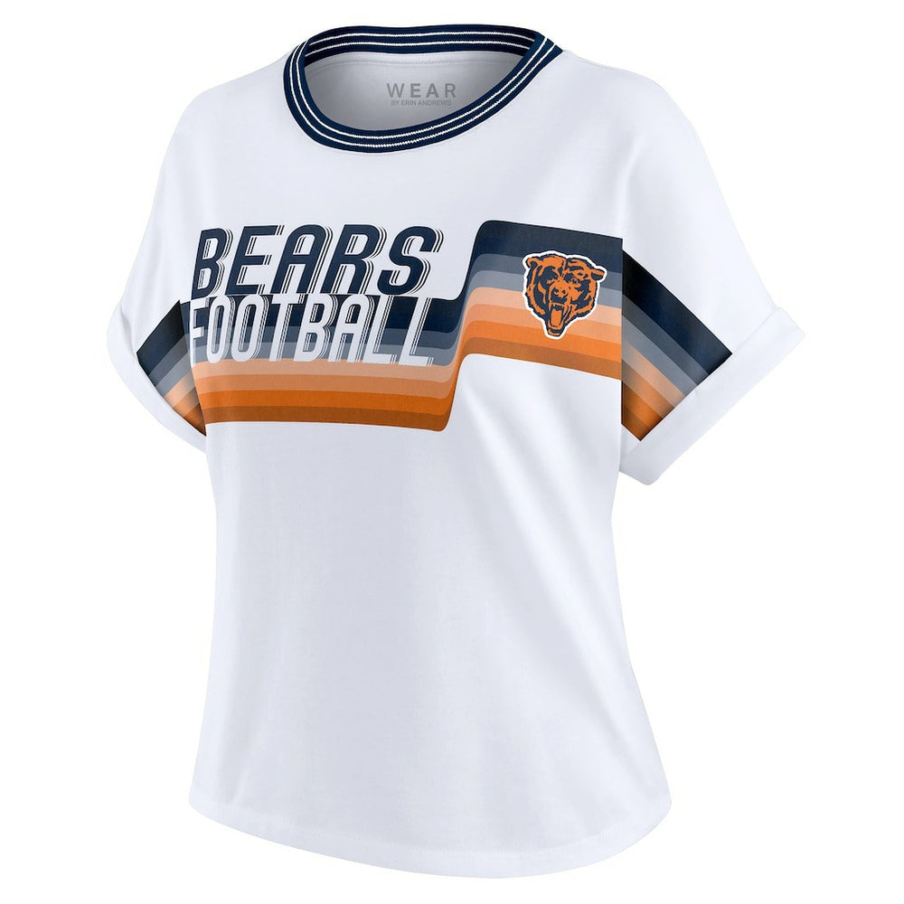 Chicago Bears WEAR by Erin Andrews Women's Cropped Center Stripe Dolman T-Shirt White | NFL