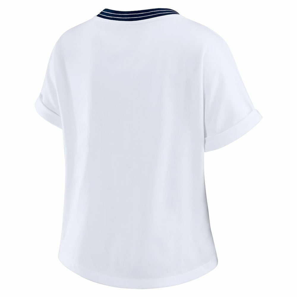 Chicago Bears WEAR by Erin Andrews Women's Cropped Center Stripe Dolman T-Shirt White | NFL