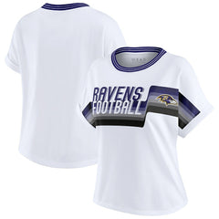 Baltimore Ravens WEAR by Erin Andrews Women's Cropped Center Stripe Dolman T-Shirt White | NFL