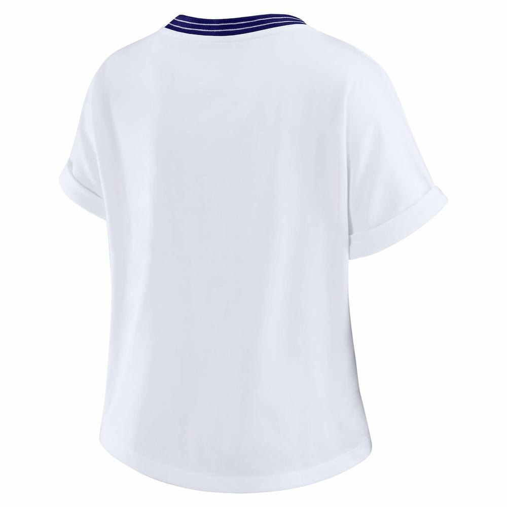 Baltimore Ravens WEAR by Erin Andrews Women's Cropped Center Stripe Dolman T-Shirt White | NFL