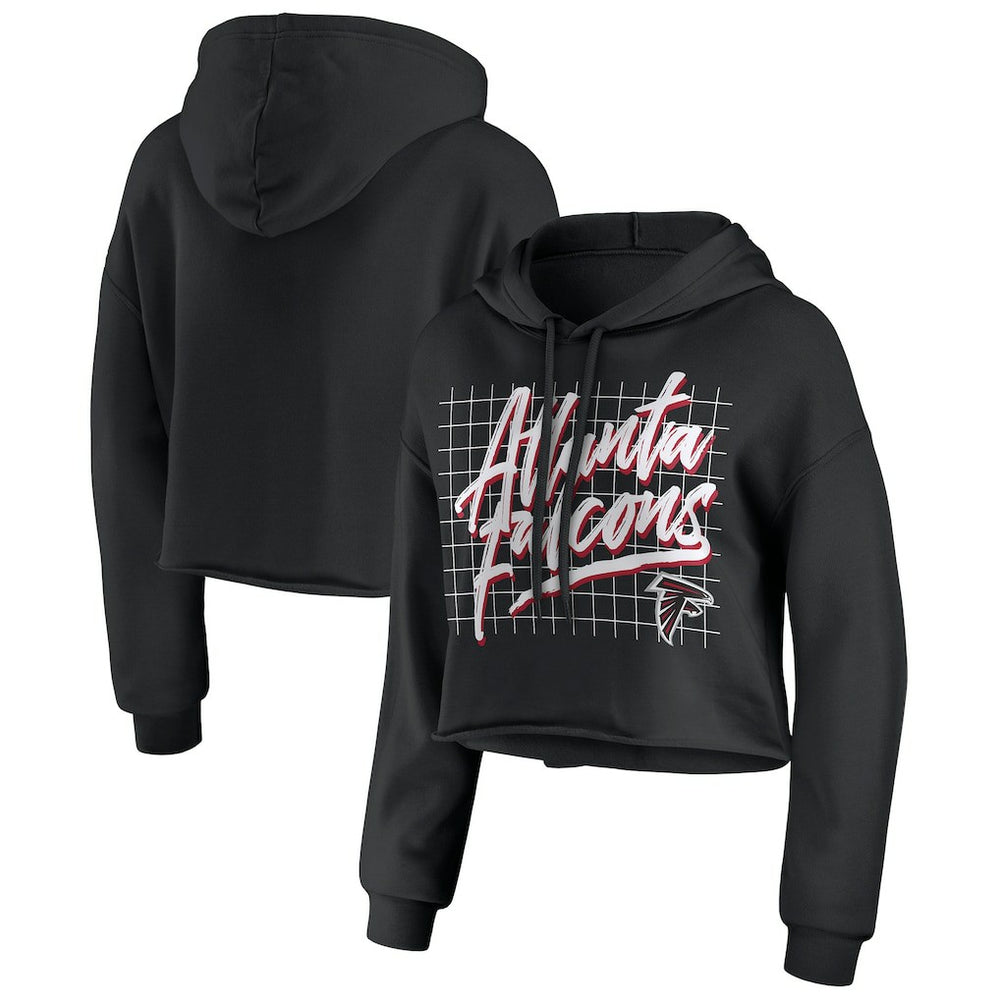 Atlanta Falcons WEAR by Erin Andrews Women's Domestic Cropped Pullover Hoodie Black | NFL