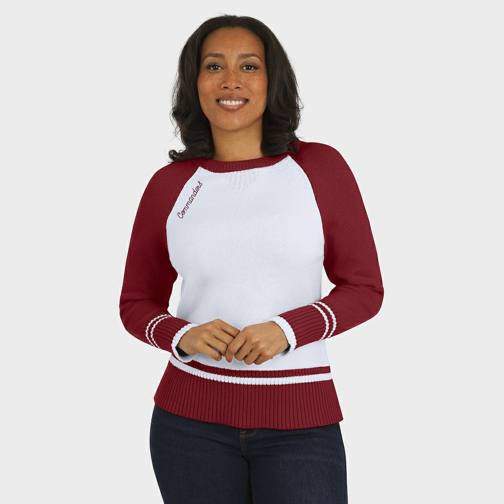 Washington Commanders WEAR by Erin Andrews Women's Colorblock Raglan Sweater White/Burgundy | NFL