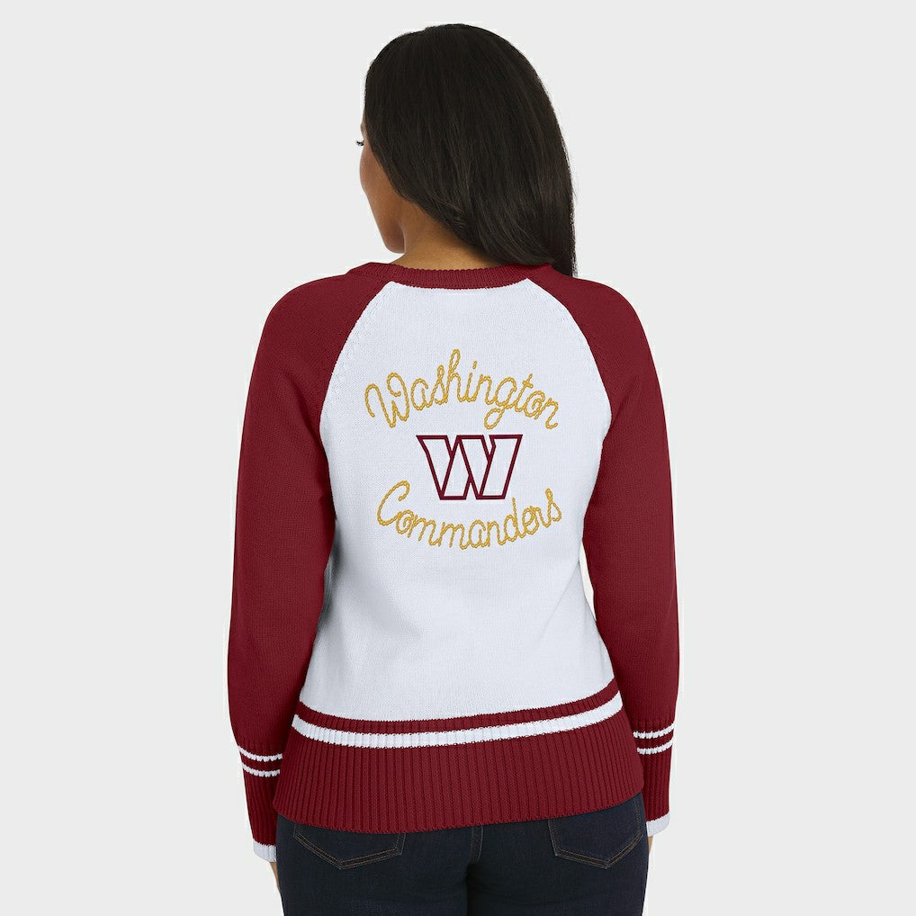 Washington Commanders WEAR by Erin Andrews Women's Colorblock Raglan Sweater White/Burgundy | NFL