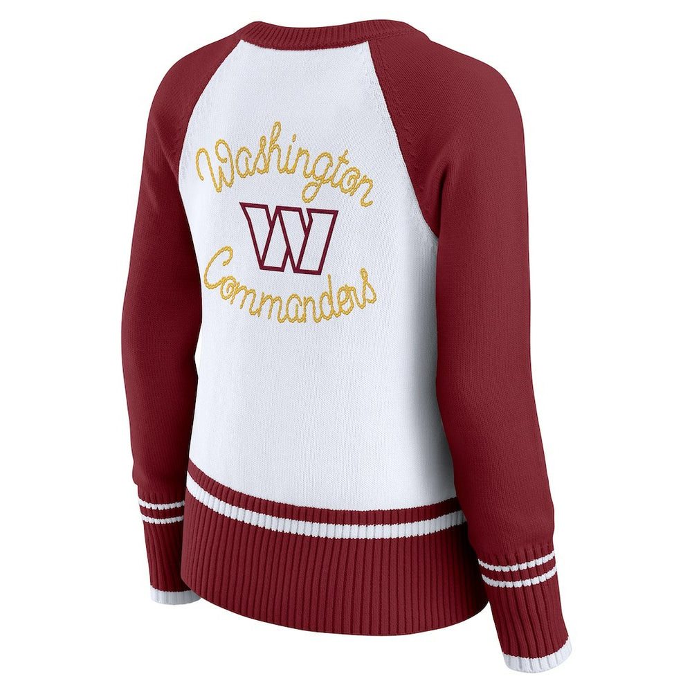 Washington Commanders WEAR by Erin Andrews Women's Colorblock Raglan Sweater White/Burgundy | NFL