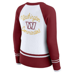 Washington Commanders WEAR by Erin Andrews Women's Colorblock Raglan Sweater White/Burgundy | NFL