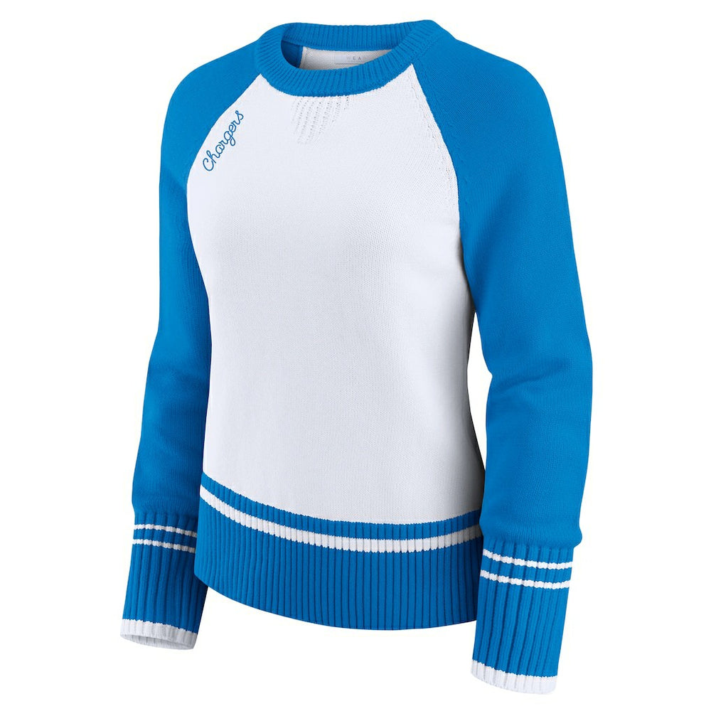 Los Angeles Chargers WEAR by Erin Andrews Women's Colorblock Raglan Sweater White/Powder Blue | NFL
