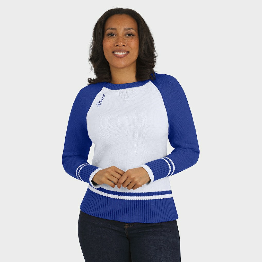 Los Angeles Rams WEAR by Erin Andrews Women's Colorblock Raglan Sweater White/Royal | NFL